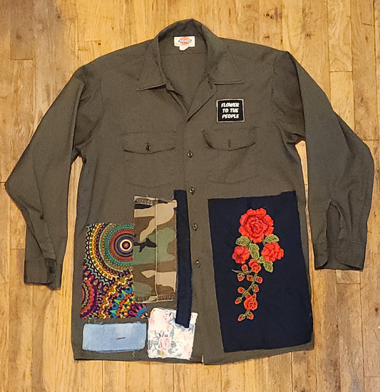 "FLOWER TO THE PEOPLE" One-of-One upcycled Patchwork Shirt