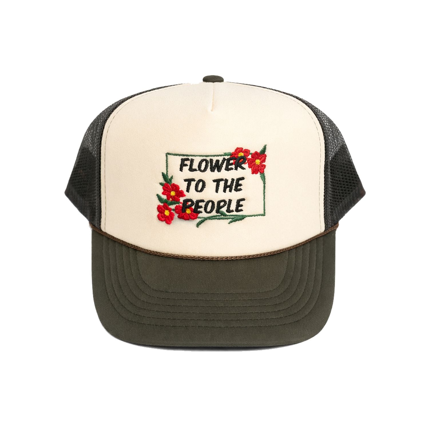 Flower to the People Trucker Cap – White & GREEN