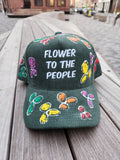 Hand Painted X Embroidery " Flower To The People" Corduroy hat