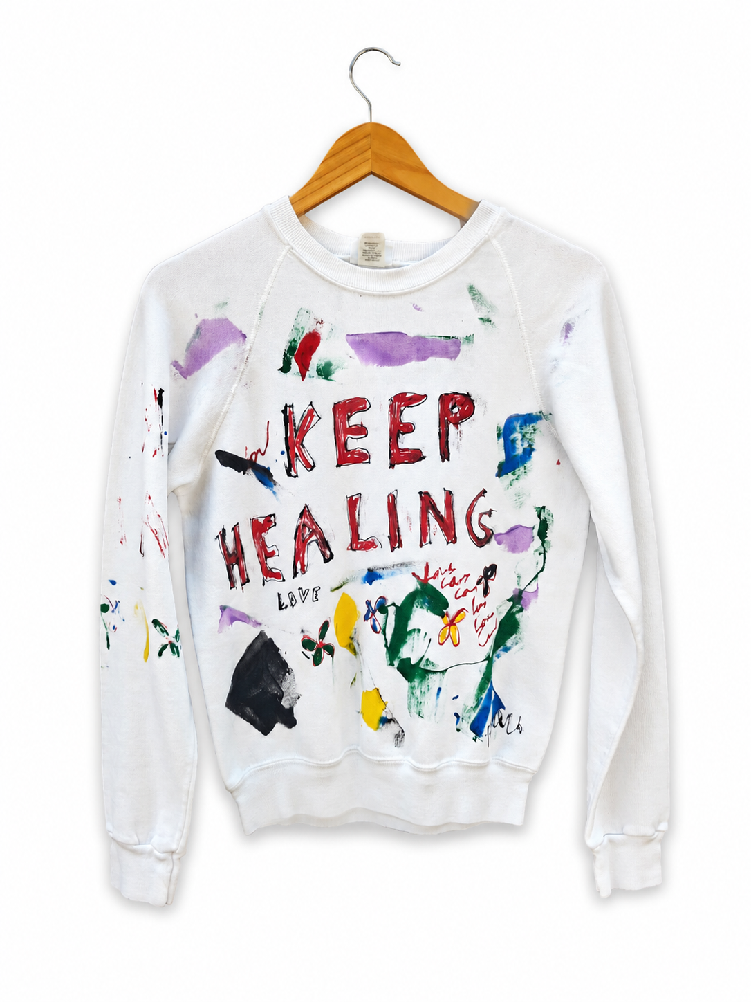 "KEEP HEALING" UPCYCLED HANG PAINTED 1 OF 1 SWEATSHIRT (EXTRA SMALL)